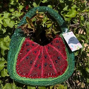 NWT Watermelon Slice Red Green Beaded Bag Made in India Handcrafted Brand New